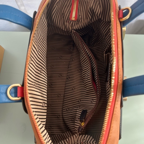 Fendi Black, Brown & Blue Leather Satchel with Gold Hardware - Picture 7 of 11